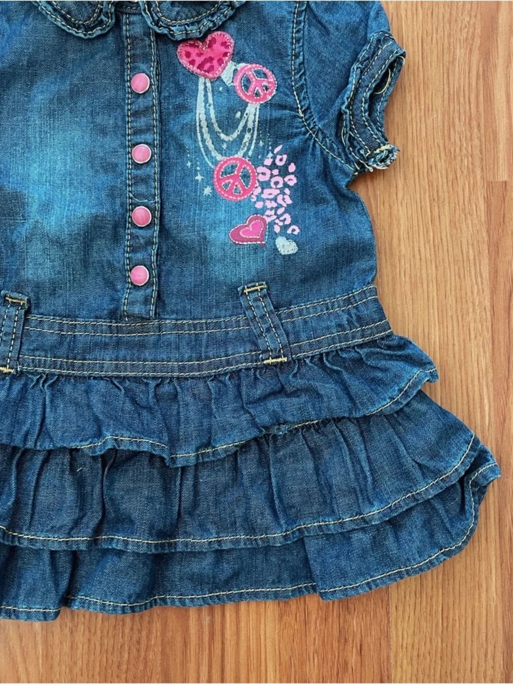 Children's Place Denim Ruffled Girls' Dress with Pink Accents Y2K Ruffles 12 mos - Picture 3 of 6